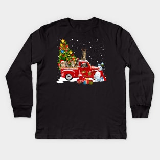 Cats Red Car Truck Christmas Tree Funny Santa T-Shirt Kids Long Sleeve T-Shirt